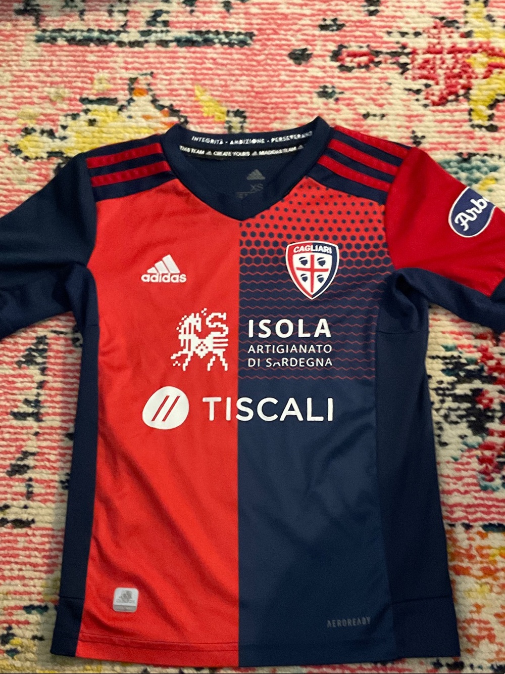 adidas Kids Red & Navy Cagliari Soccer Jersey